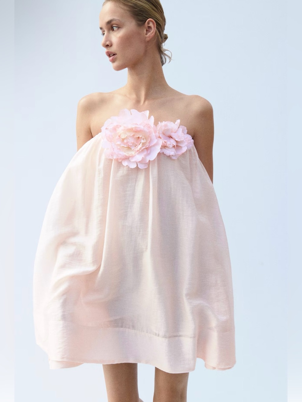 H&M NWT LIGHT PINK APPLIQUÉD LINEN-BLEND DRESS